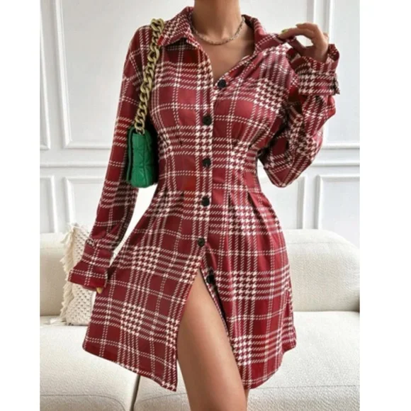 Plaid Button-Up Mini Dress - Picture 8 of 16